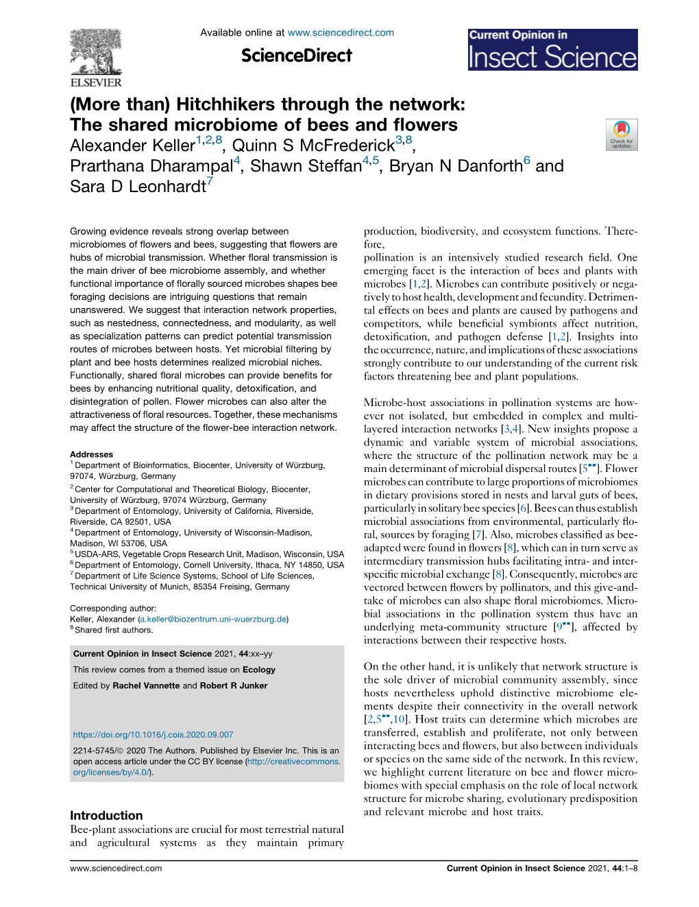 The Shared Microbiome of Bees and Flowers