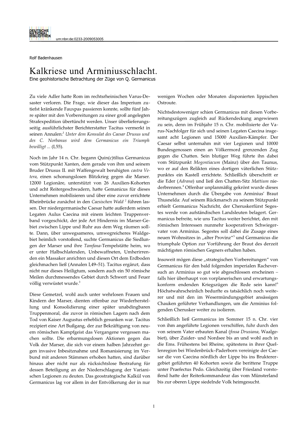 Kalkriese Und Arminiusschlacht