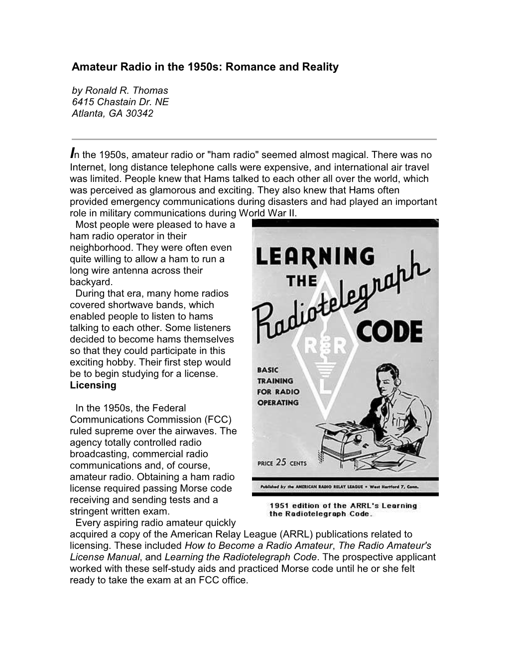 Amateur Radio in the 1950S: Romance and Reality