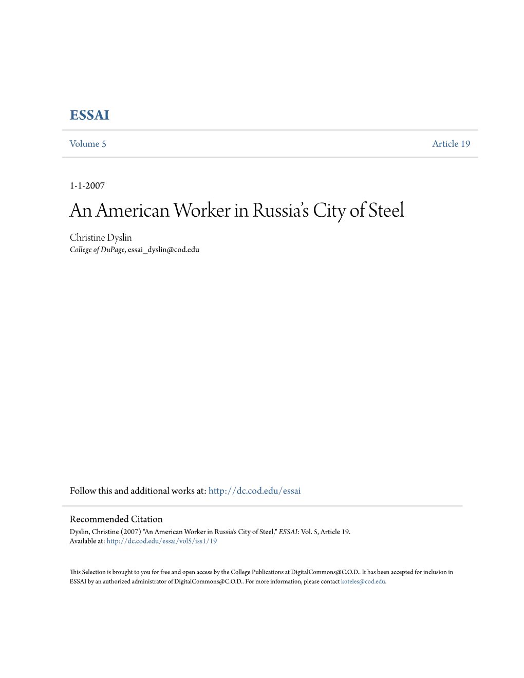 An American Worker in Russia's City of Steel