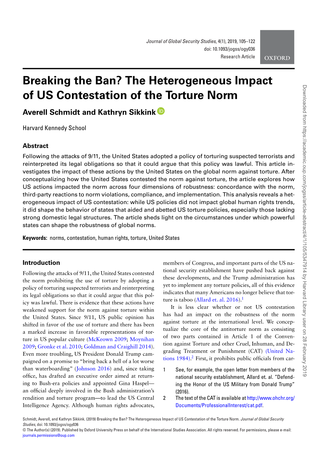 The Heterogeneous Impact of US Contestation of the Torture Norm