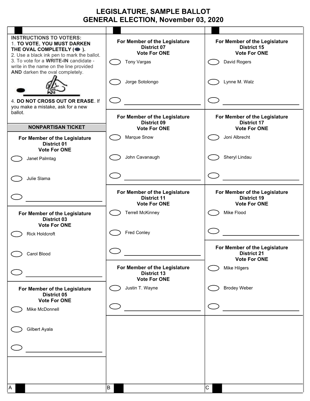 LEGISLATURE, SAMPLE BALLOT GENERAL ELECTION, November 03, 2020