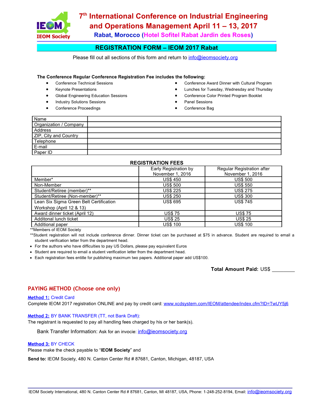 REGISTRATION FORM IEOM 2017 Rabat