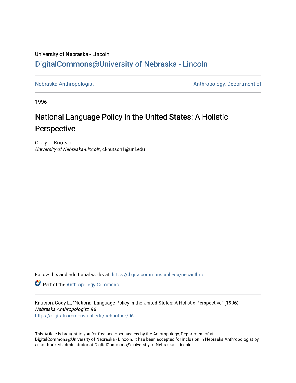 National Language Policy in the United States: a Holistic Perspective