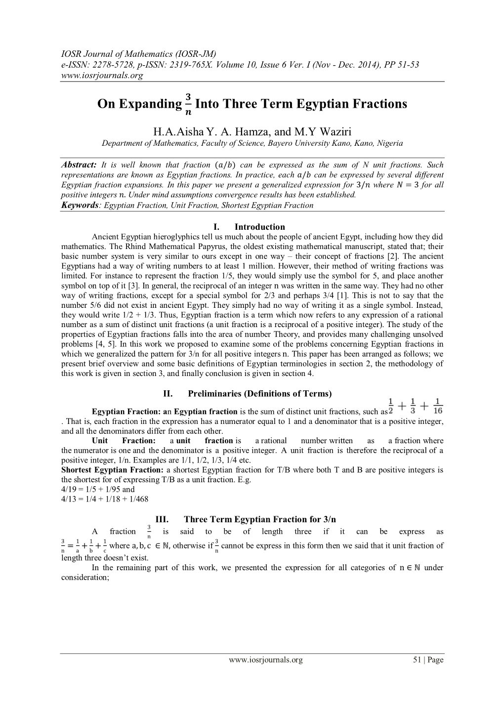 On Expanding Into Three Term Egyptian Fractions 풏