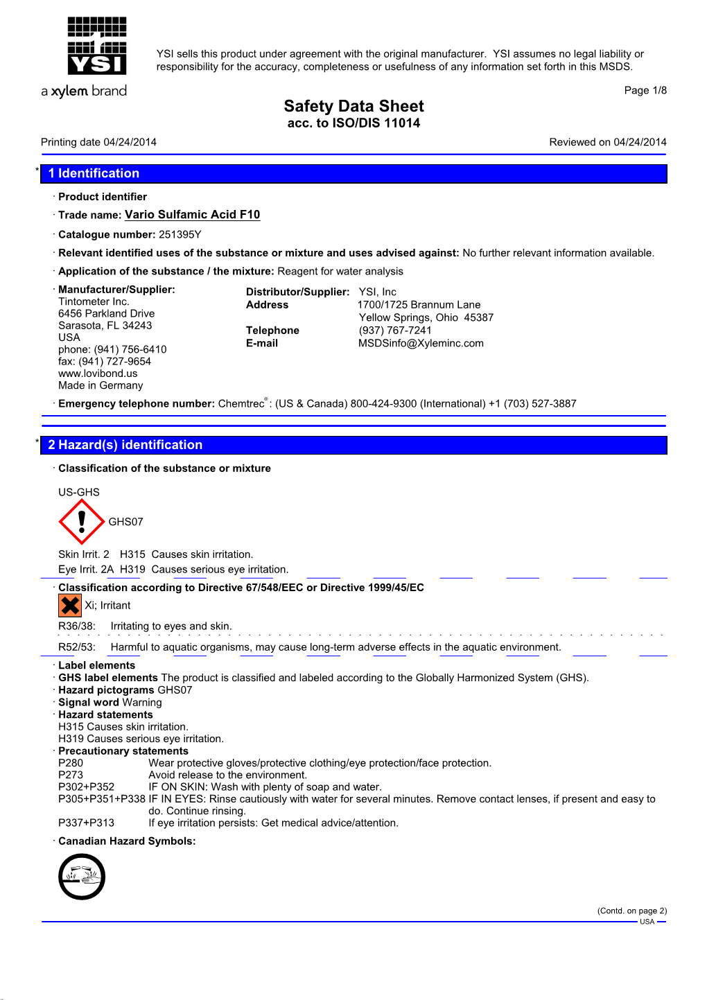 SDS: Sulfamic Acid, Powder Pack Reagent