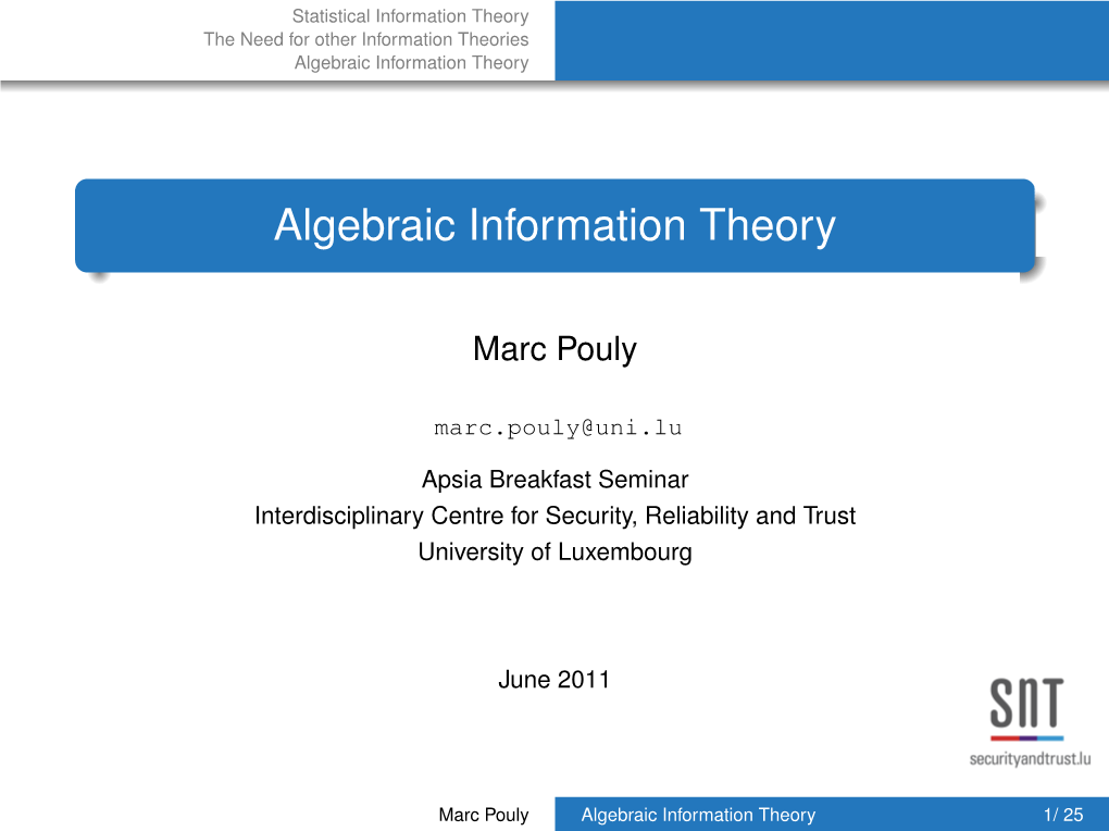 Algebraic Information Theory