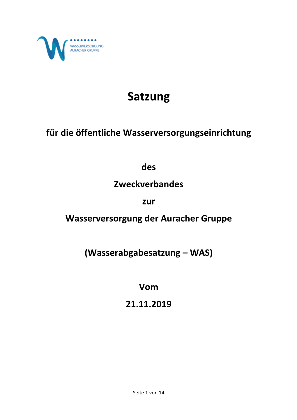 Satzung Für Die Öffentliche Wasserversorgungseinrichtung