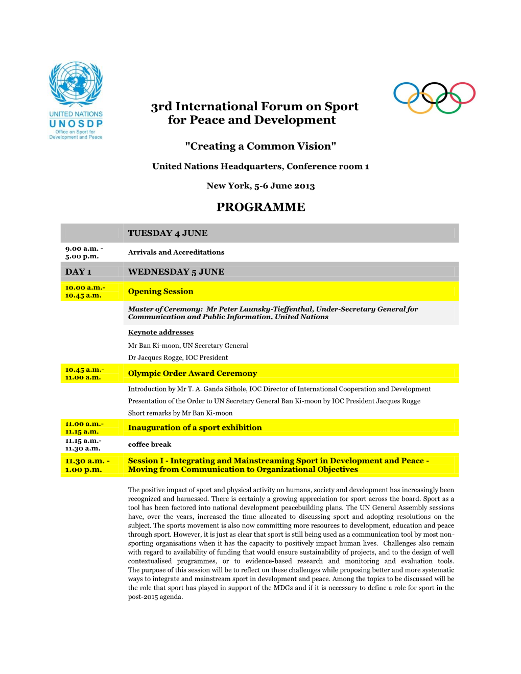 3Rd International Forum on Sport for Peace and Development