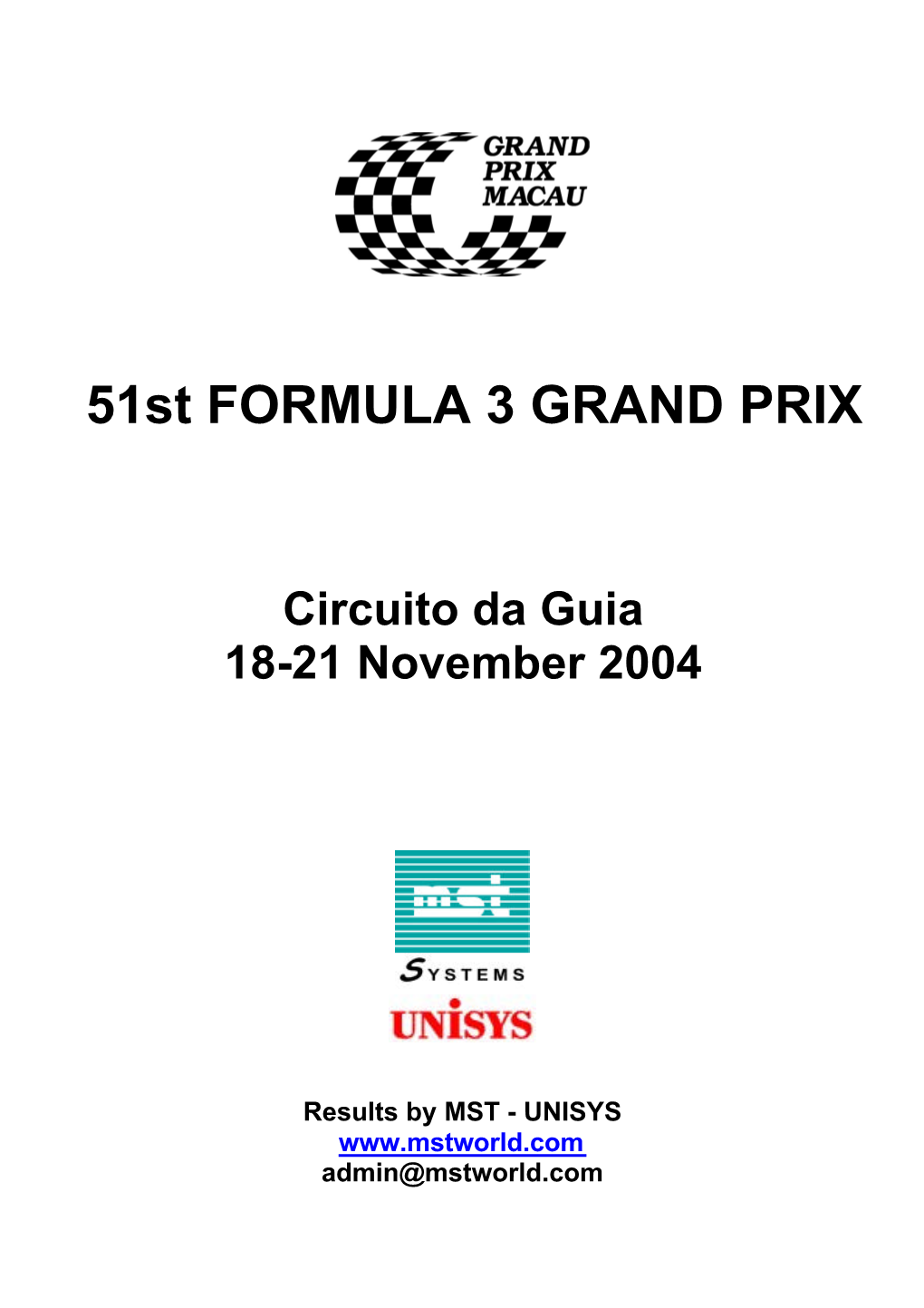 51St FORMULA 3 GRAND PRIX