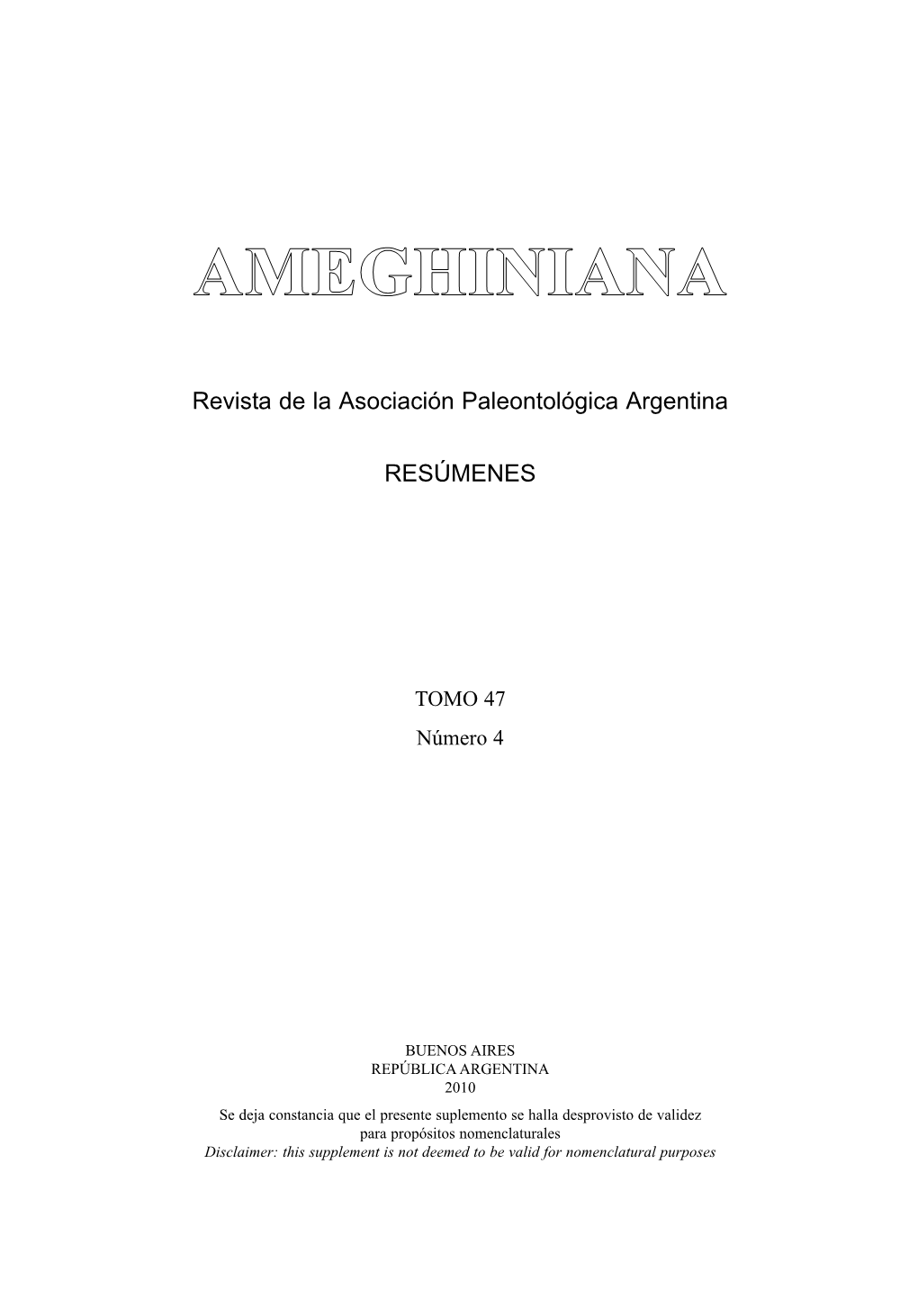 Revista De La Asociación Paleontológica Argentina RESÚMENES