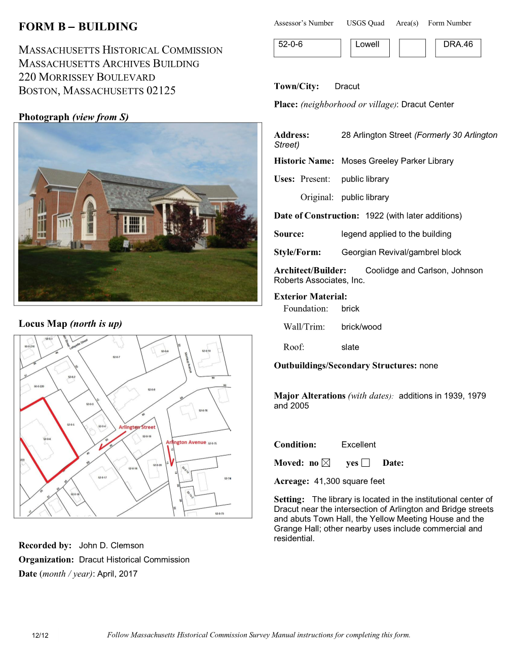 FORM B  BUILDING Assessor’S Number USGS Quad Area(S) Form Number