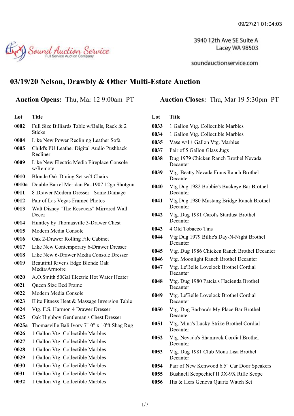 03/19/20 Nelson, Drawbly & Other Multi-Estate Auction