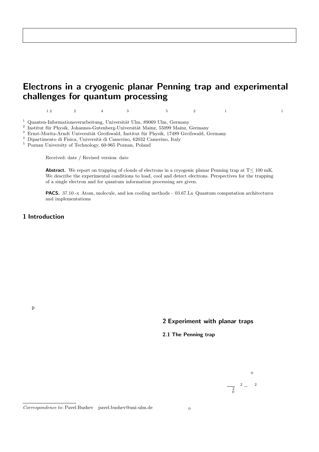 Electrons in a Cryogenic Planar Penning Trap and Experimental Challenges for Quantum Processing