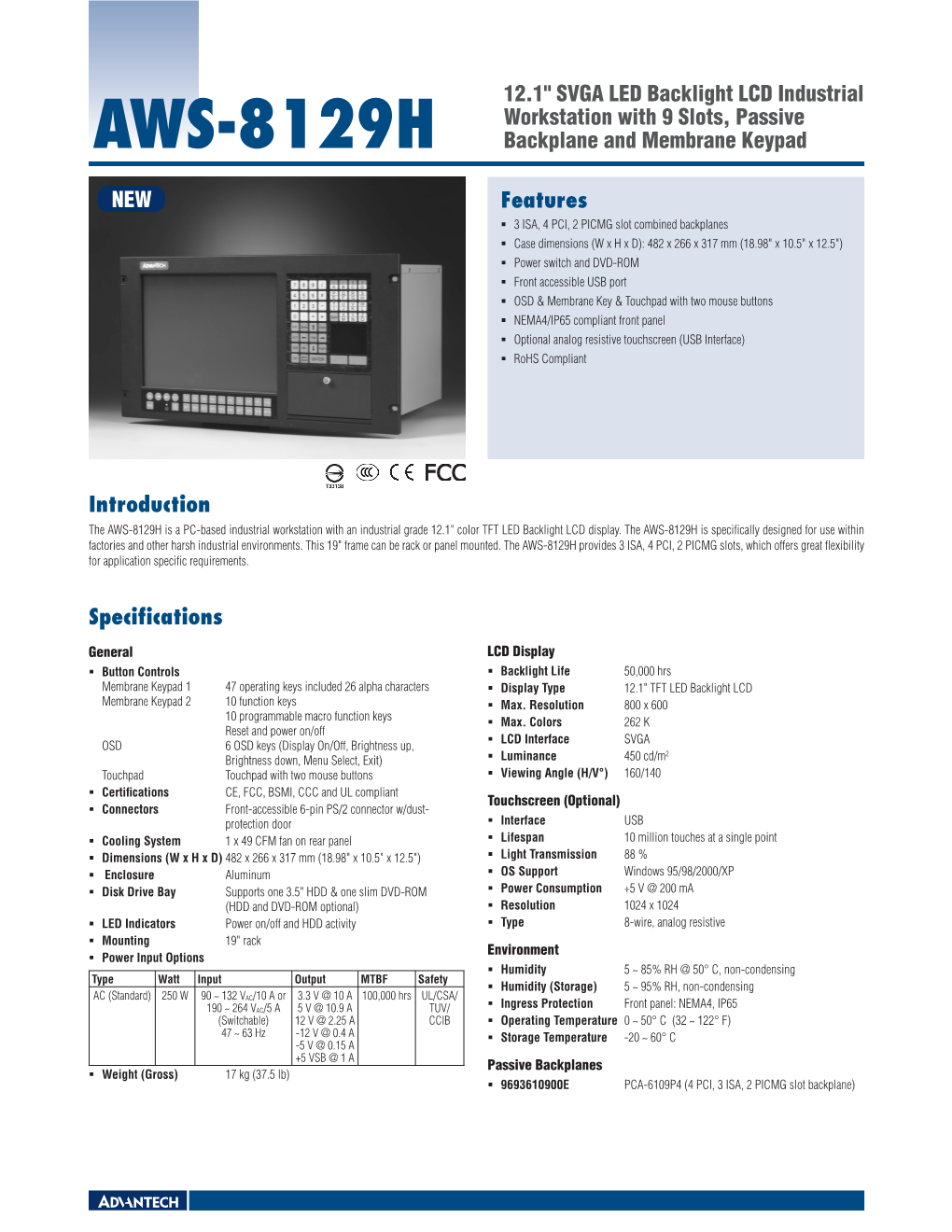 AWS-8129H Backplane and Membrane Keypad