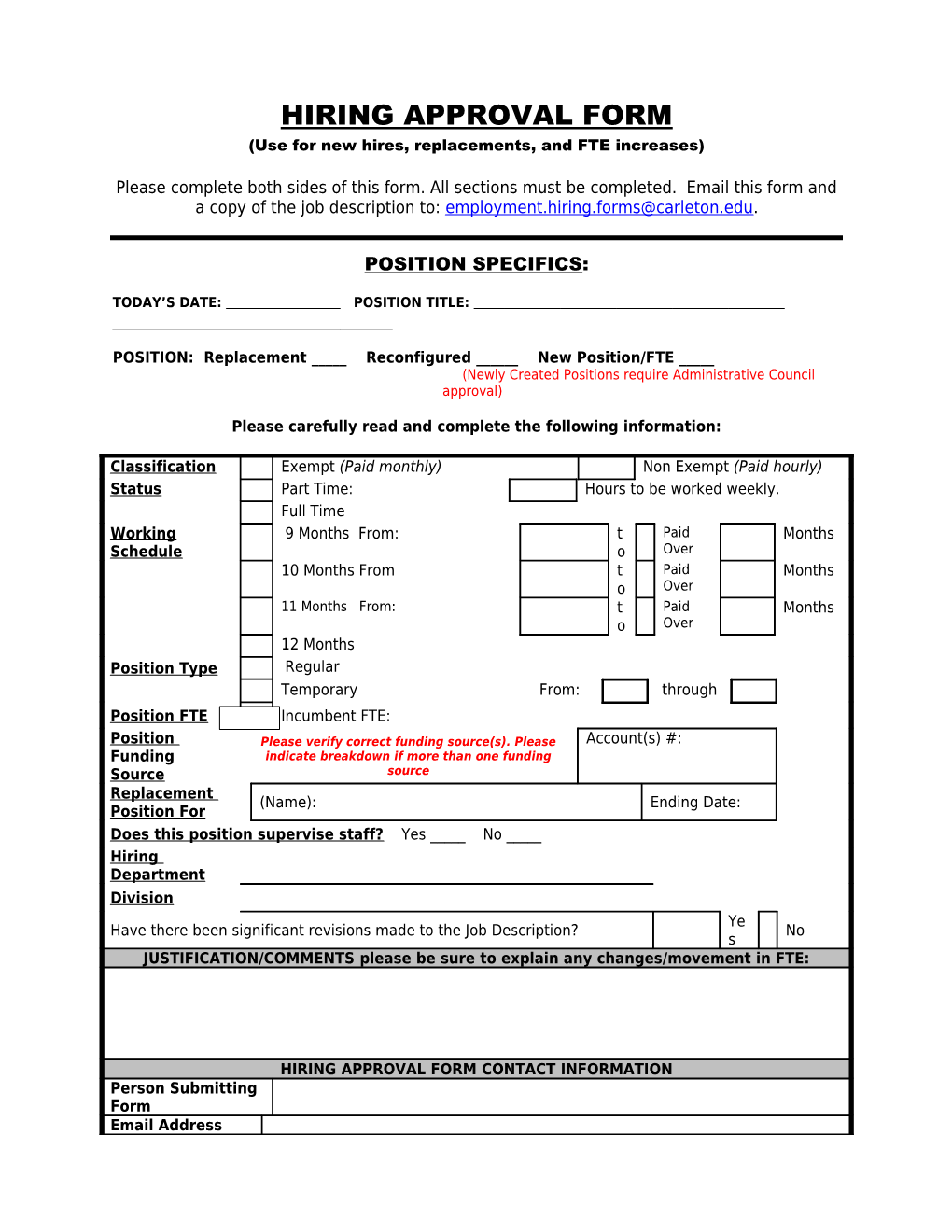 Hiring Approval Form