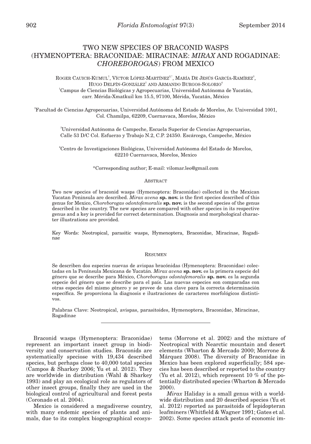 (Hymenoptera: Braconidae: Miracinae: Mirax and Rogadinae: Choreborogas) from Mexico