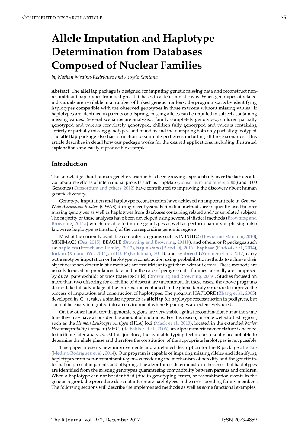 Allele Imputation and Haplotype Determination from Databases Composed of Nuclear Families by Nathan Medina-Rodríguez and Ángelo Santana