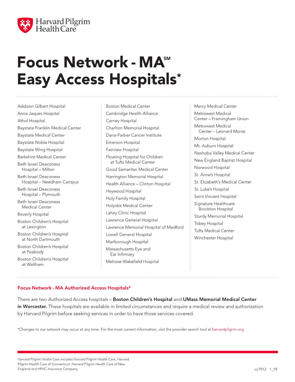 Focus Network - MASM Easy Access Hospitals*