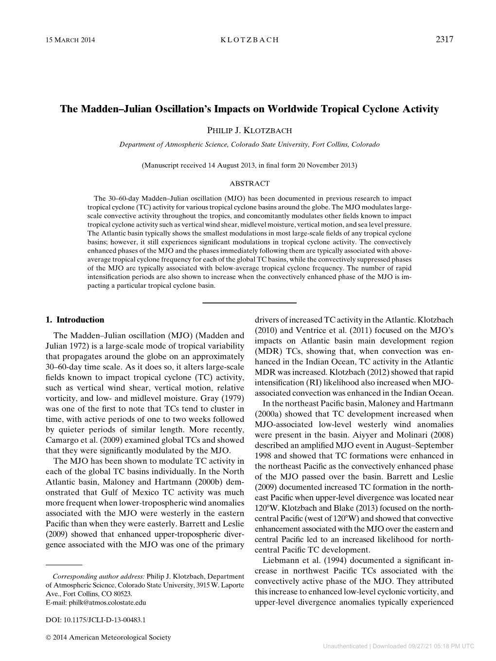 The Madden–Julian Oscillation's Impacts on Worldwide Tropical