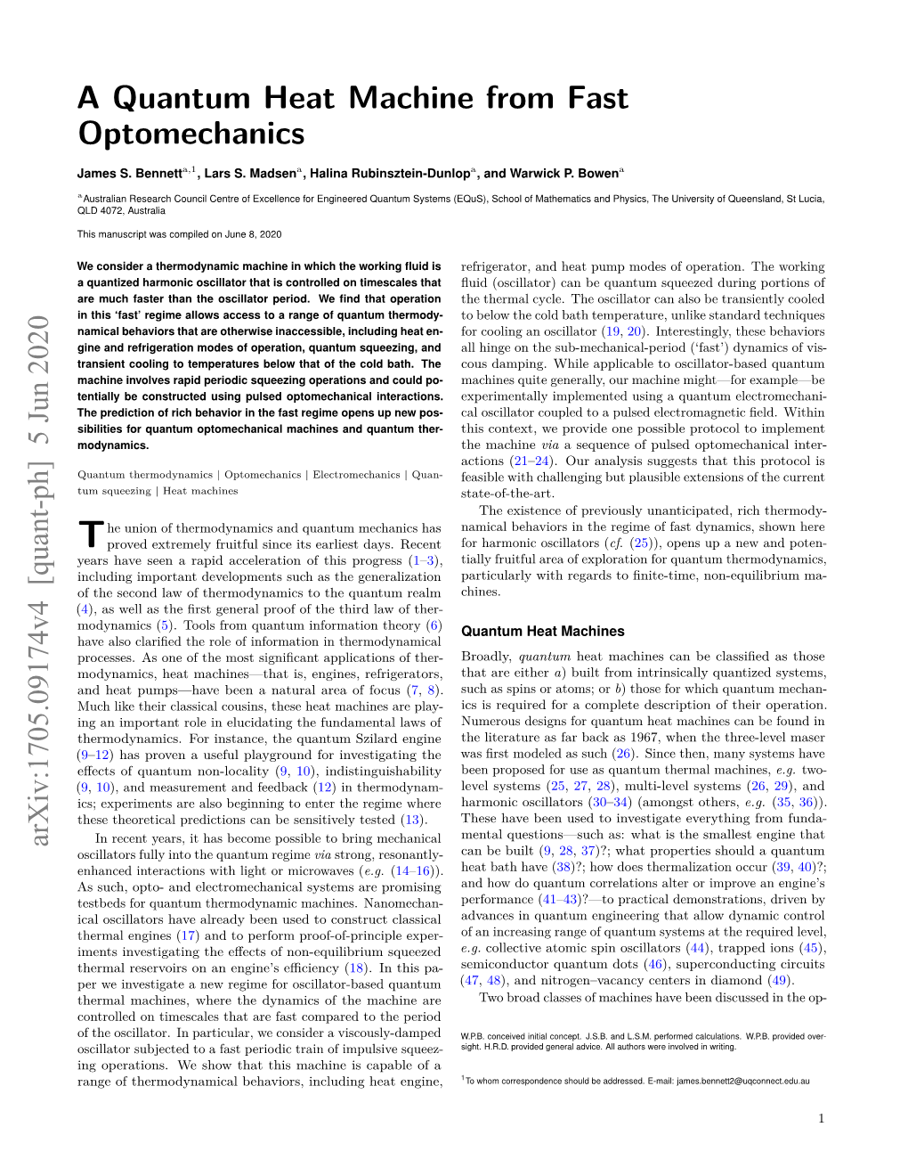 A Quantum Heat Machine from Fast Optomechanics