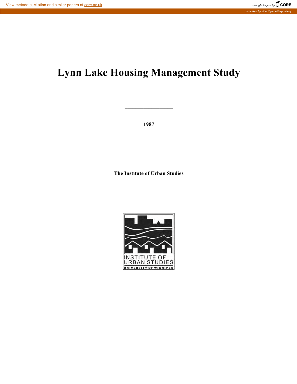 Lynn Lake Housing Management Study