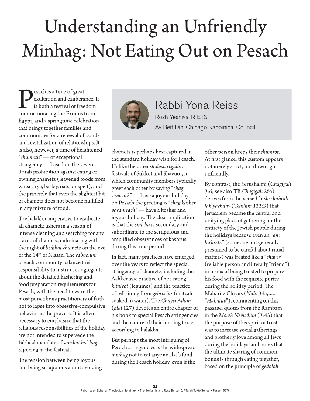 Not Eating out on Pesach