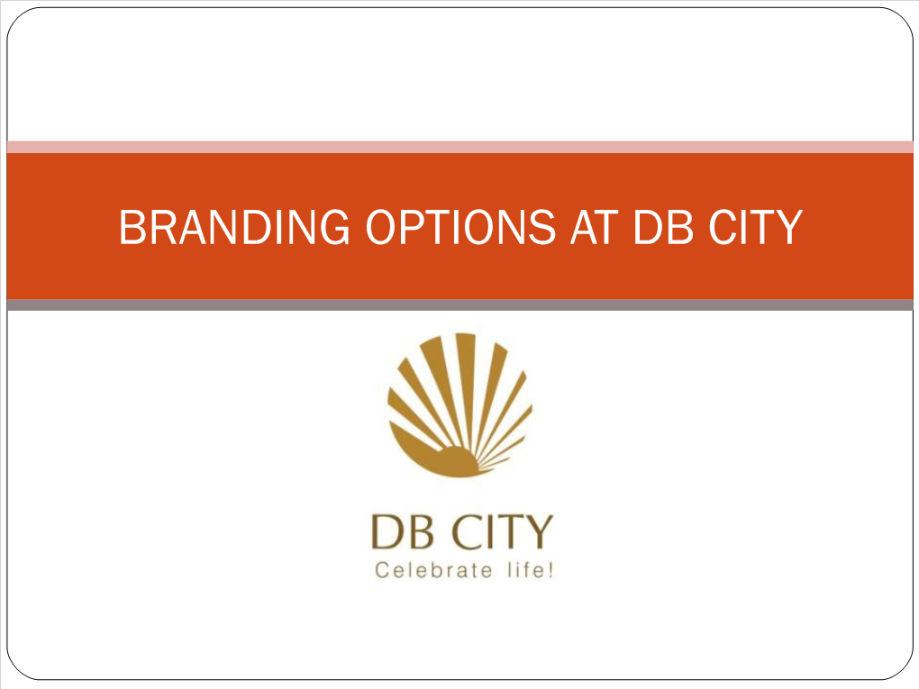 BRANDING OPTIONS at DB CITY Project Overview  D B City Is the Flagship Project of Dainik Bhaskar Group’S Real Estate Division