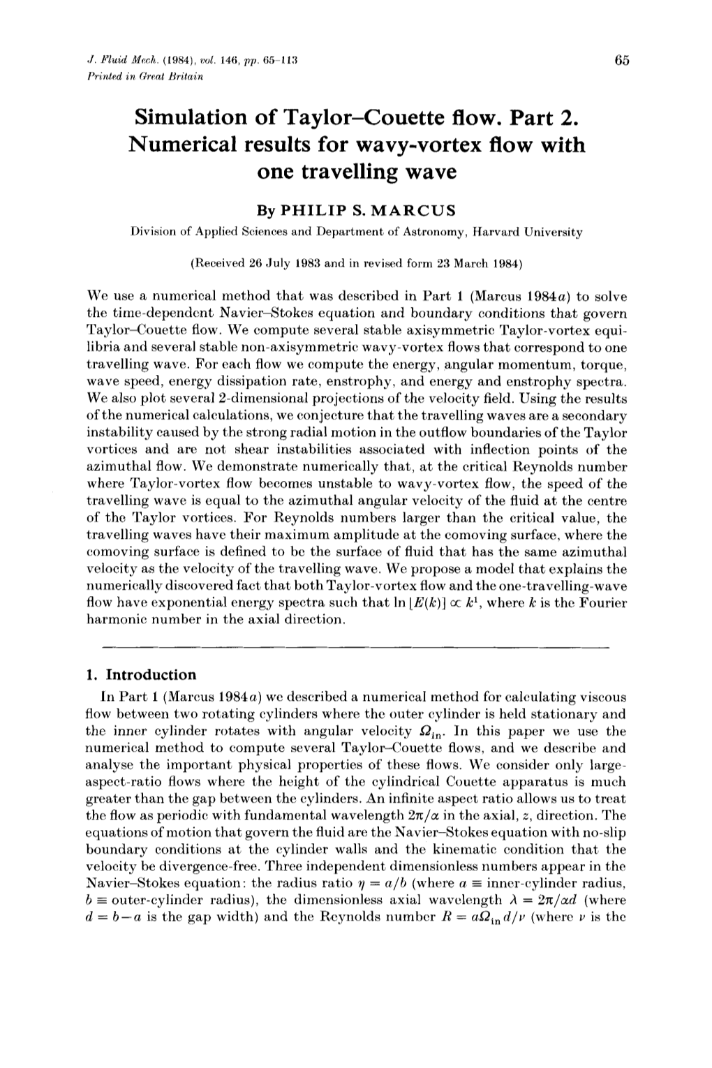 Simulation of Taylor-Couette Flow. Part 2. Numerical Results for Wavy-Vortex Flow with One Travelling Wave