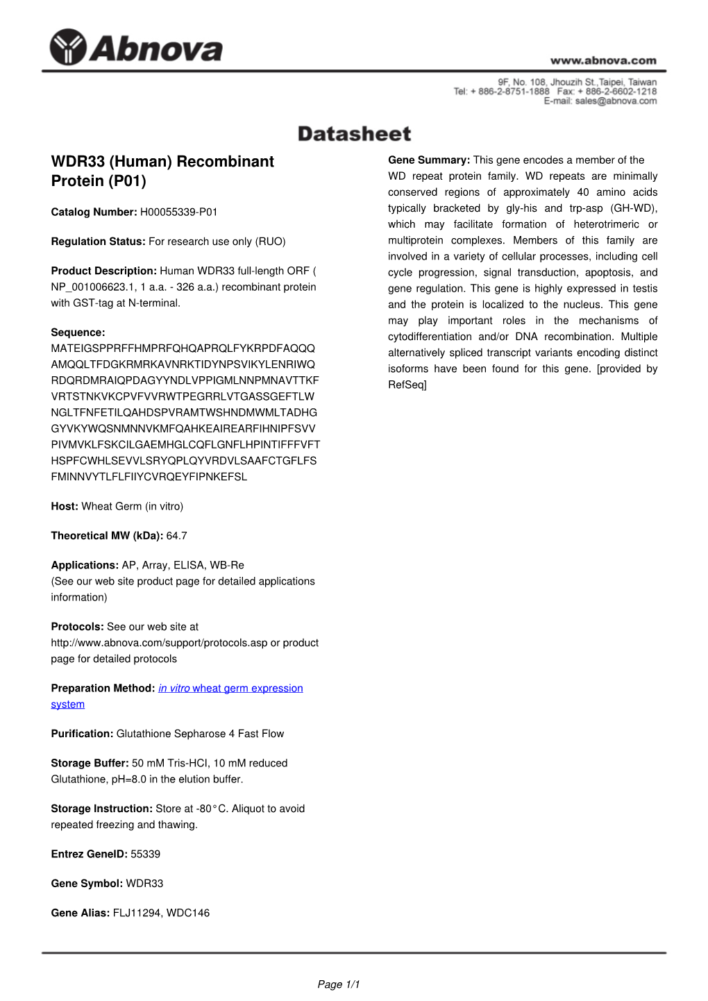 WDR33 (Human) Recombinant Protein (P01)