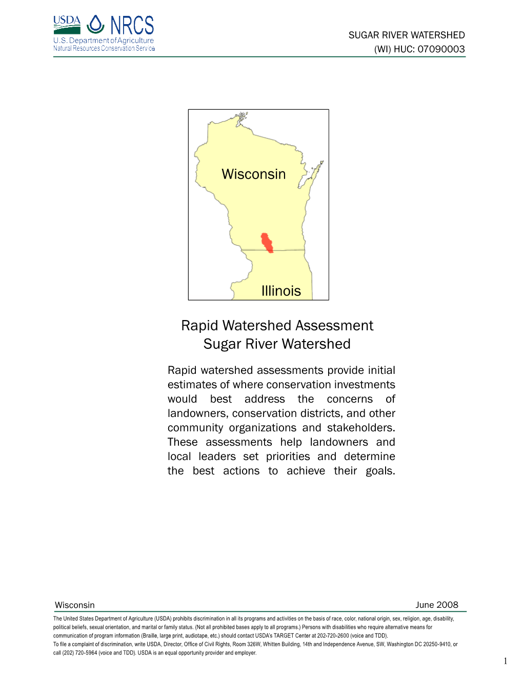 Rapid Watershed Assessment Sugar River Watershed Wisconsin Illinois