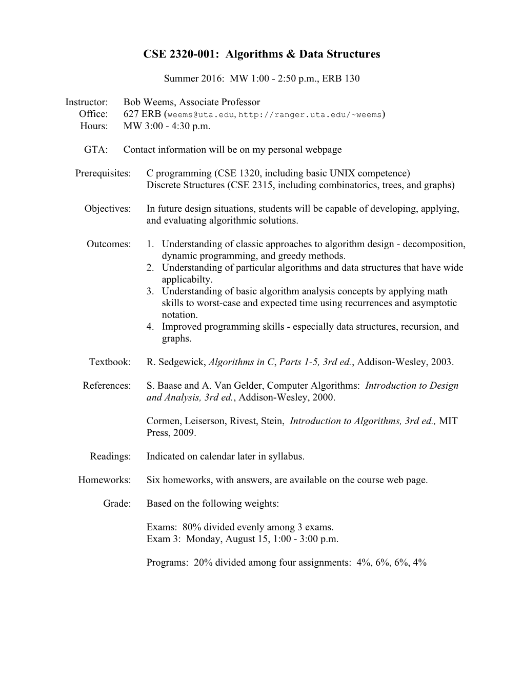 Cse 2320: Algorithms & Data Structures