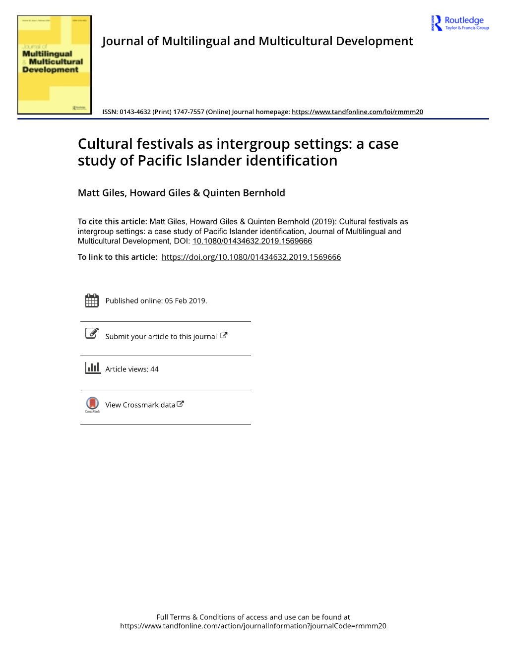 Cultural Festivals As Intergroup Settings: a Case Study of Pacific Islander Identification