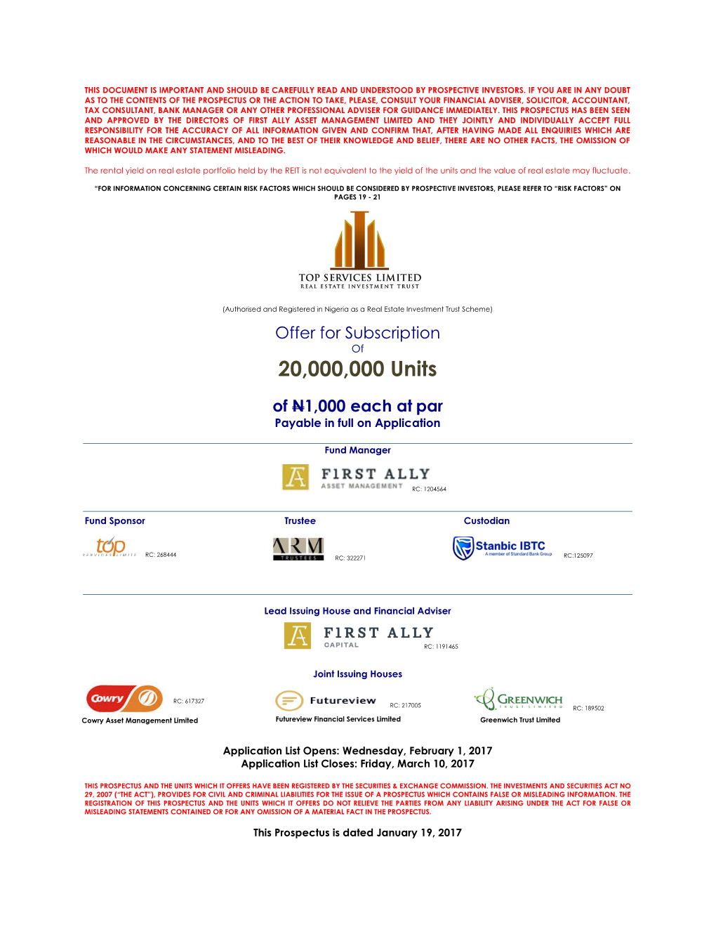 Draft Top Services REIT Prospectus