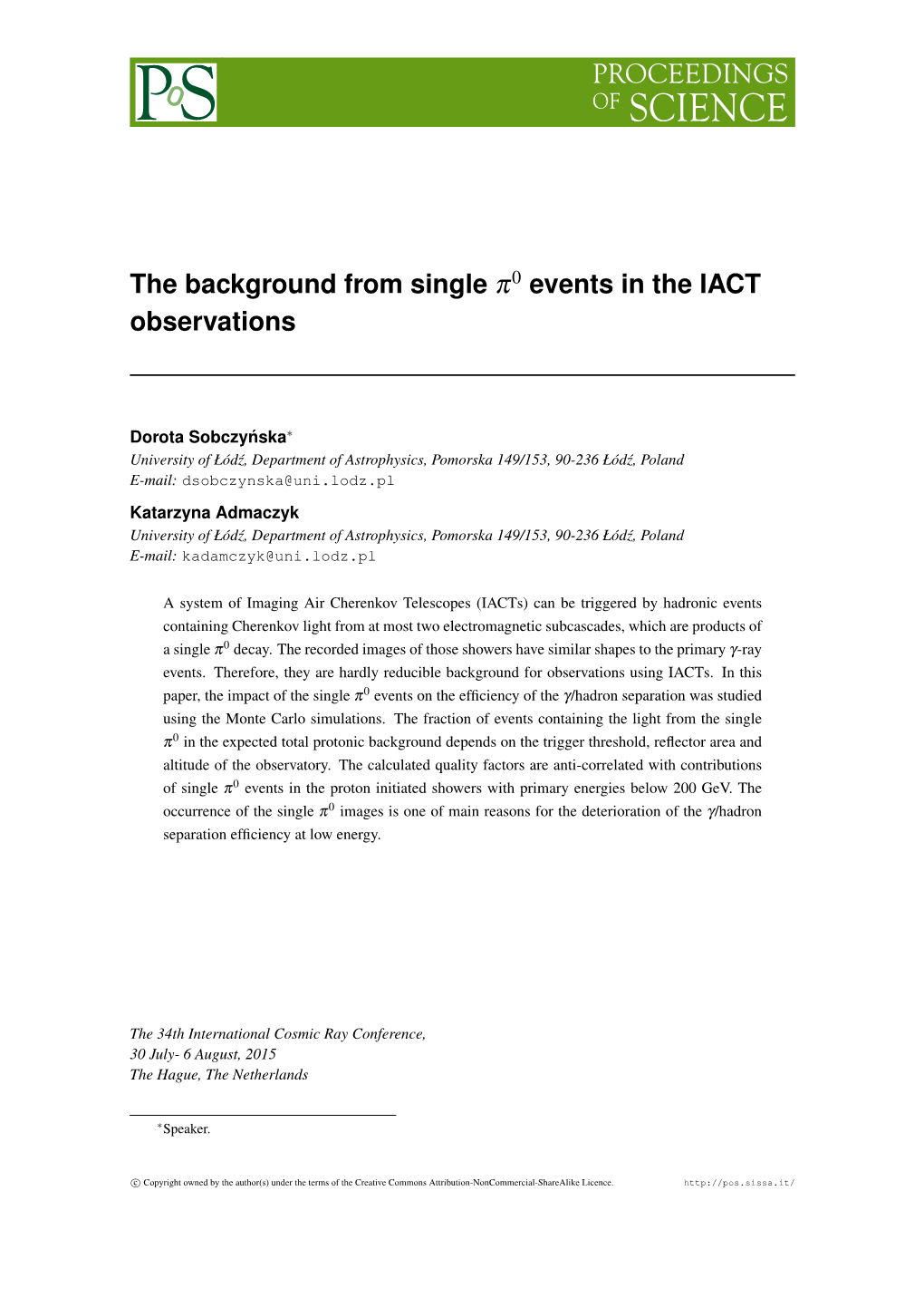 The Background from Single Π0 Events in the IACT Observations