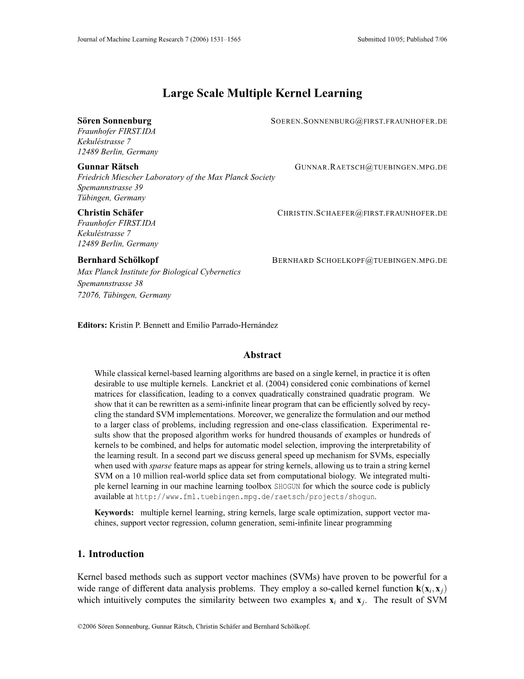 Large Scale Multiple Kernel Learning