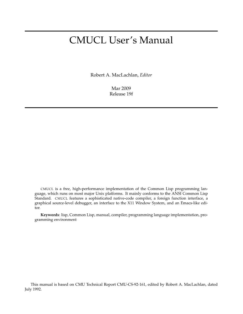 CMUCL User's Manual