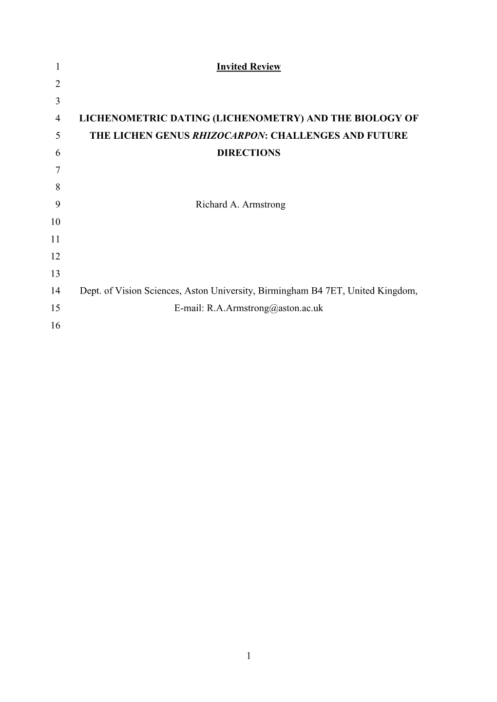 Lichenometry and the Biology of the Lichen Genus Rhizocarpon