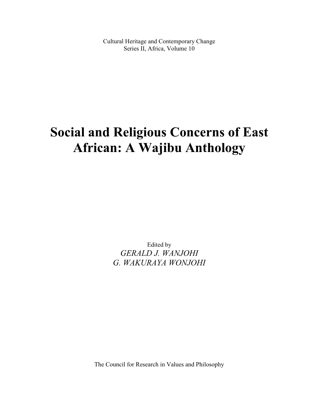 Social and Religious Concerns of East African: a Wajibu Anthology