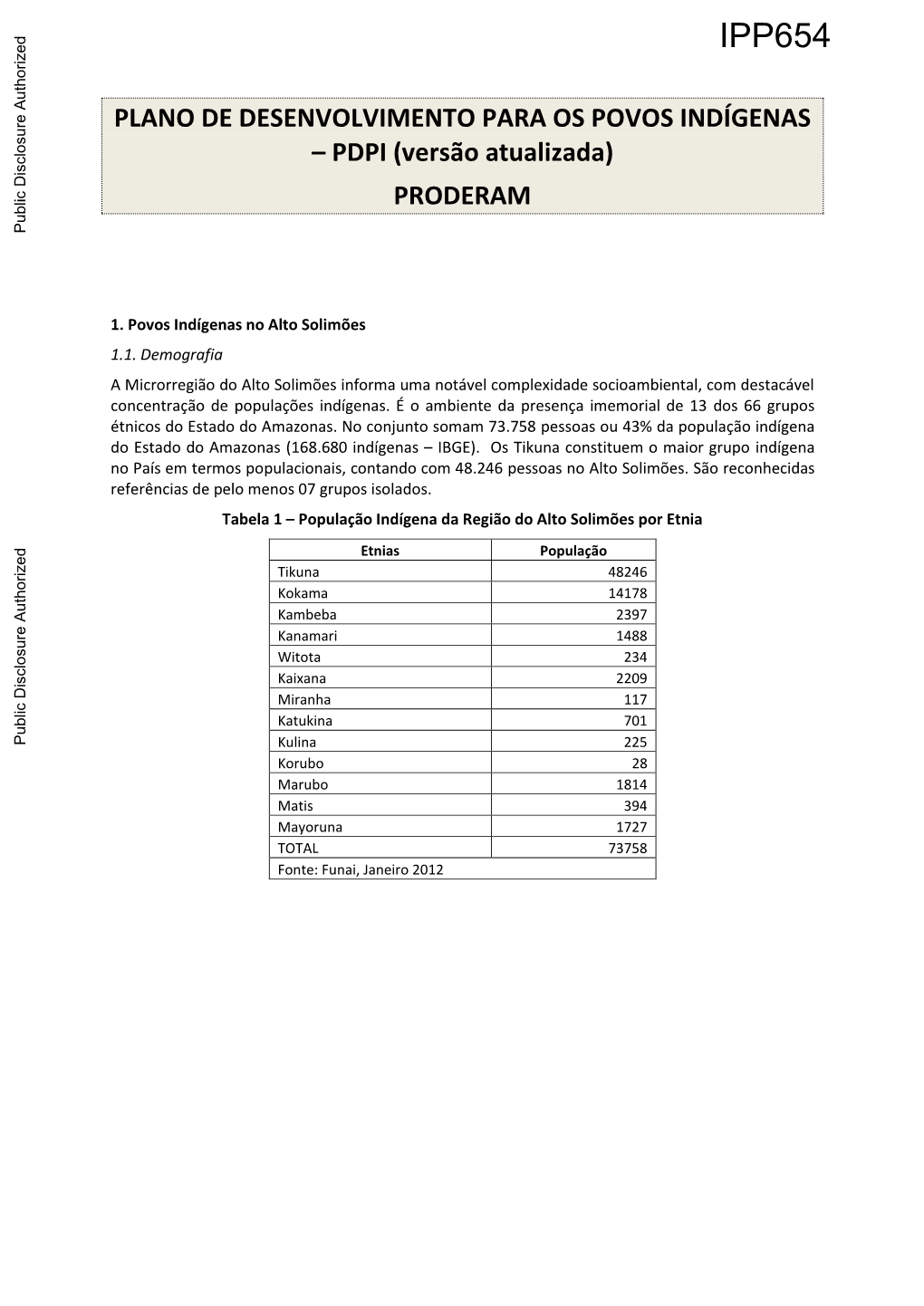 PLANO DE DESENVOLVIMENTO PARA OS POVOS INDÍGENAS – PDPI (Versão Atualizada)