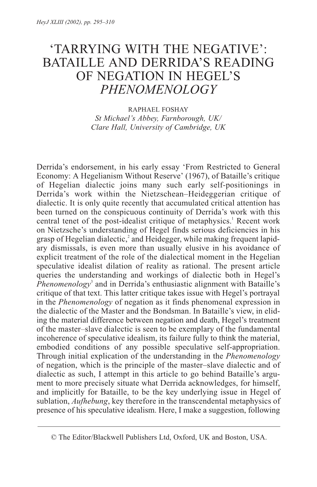 Bataille and Derrida's Reading Of