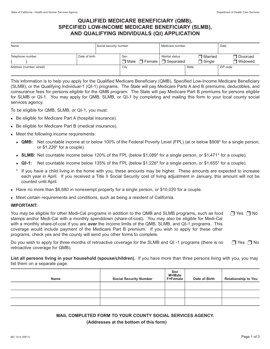 Specified Low-Income Medicare Beneficiary (Slmb), and Qualifying Individuals (Qi) Application