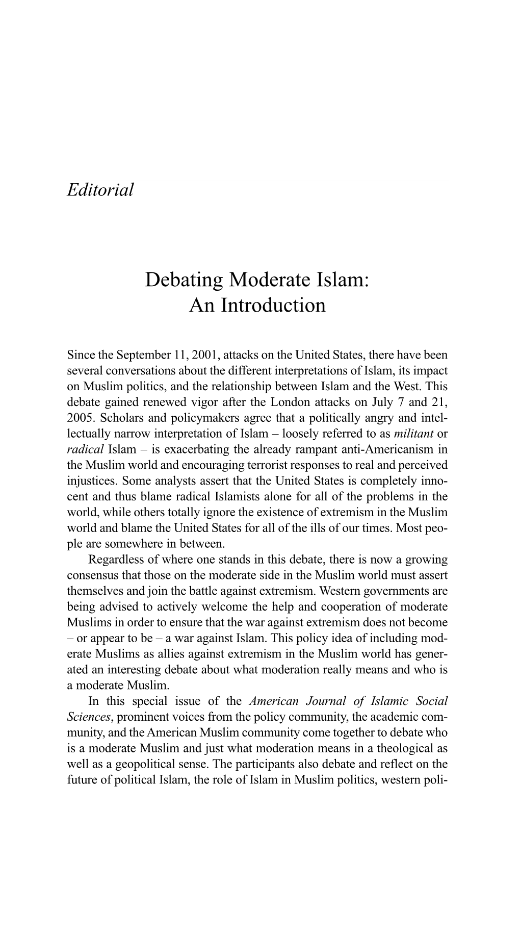 Debating Moderate Islam: an Introduction