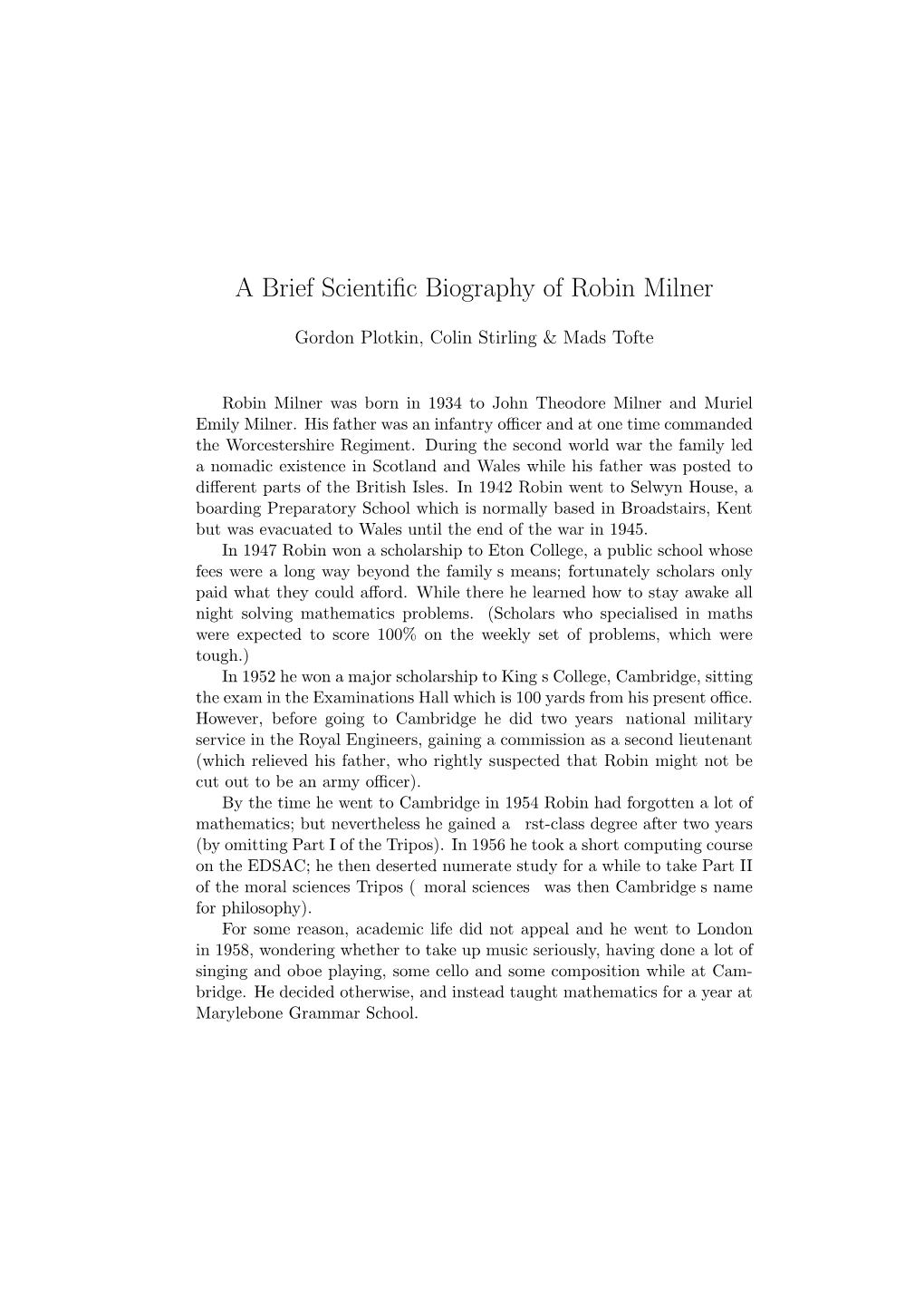 A Brief Scientific Biography of Robin Milner