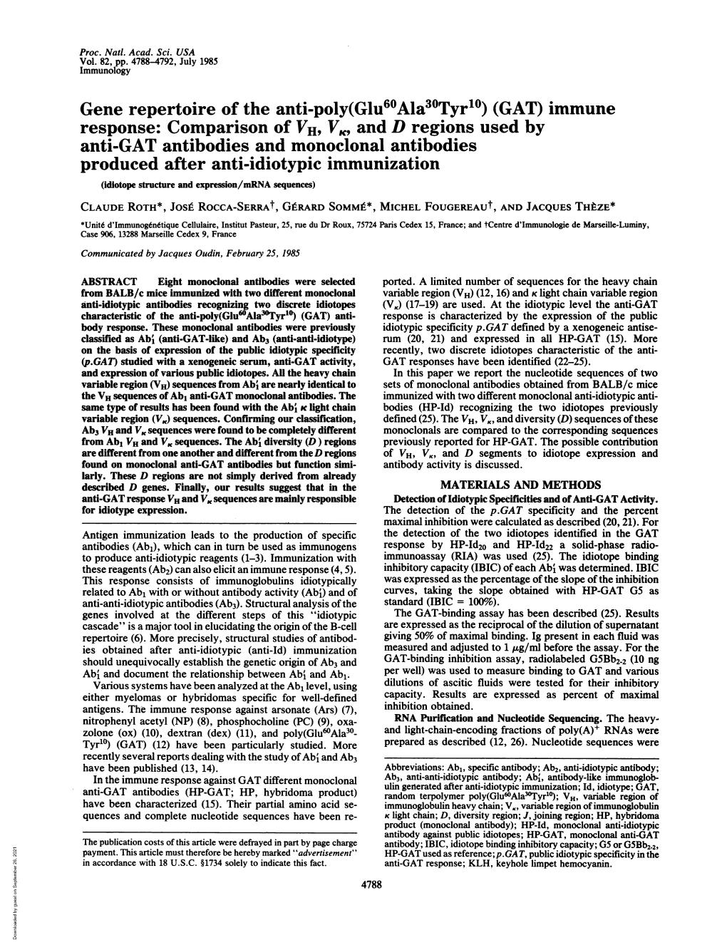 Gene Repertoire of the Anti-Poly(Glu60ala30tyr10)