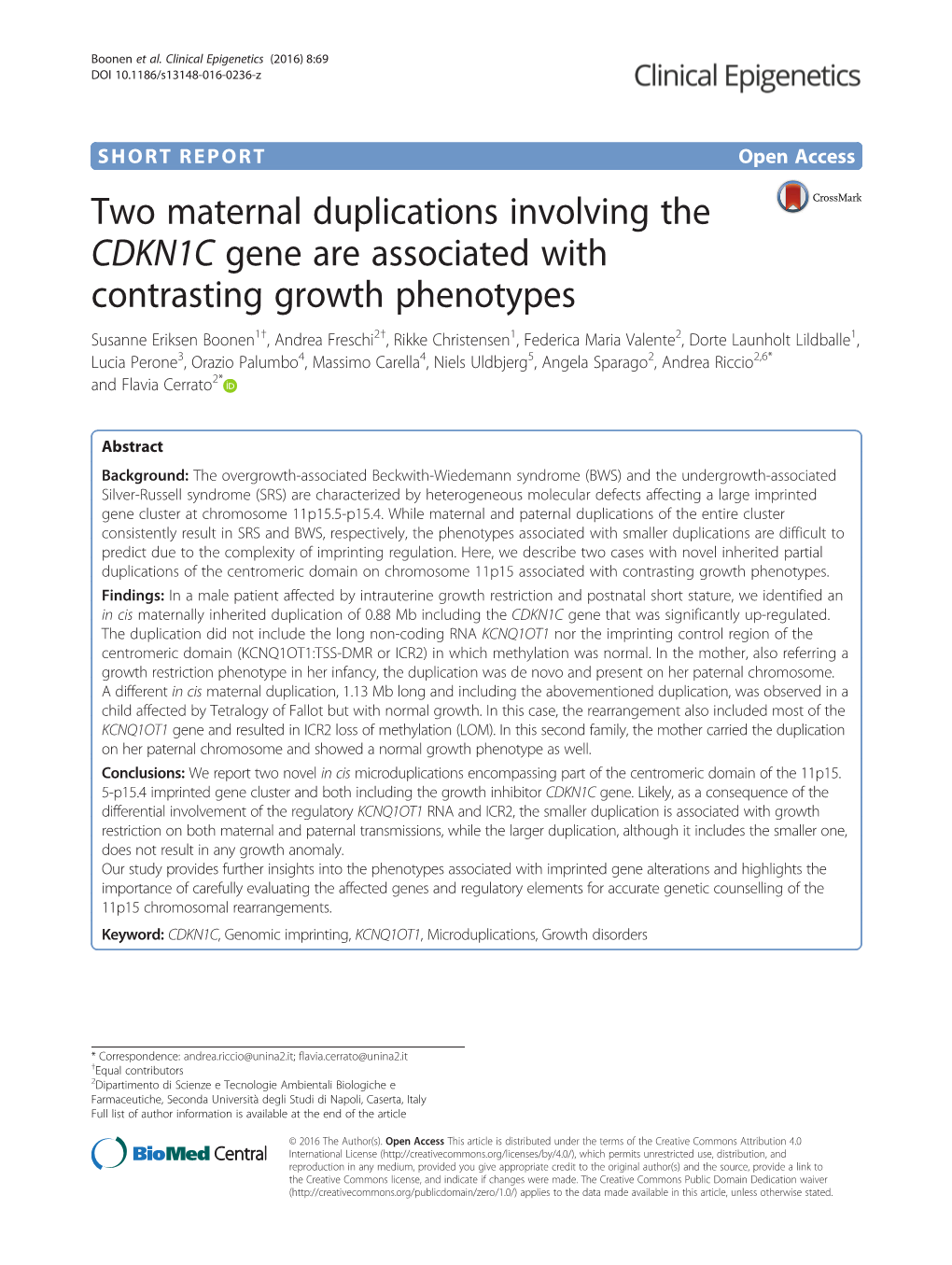 Two Maternal Duplications Involving the CDKN1C Gene Are Associated