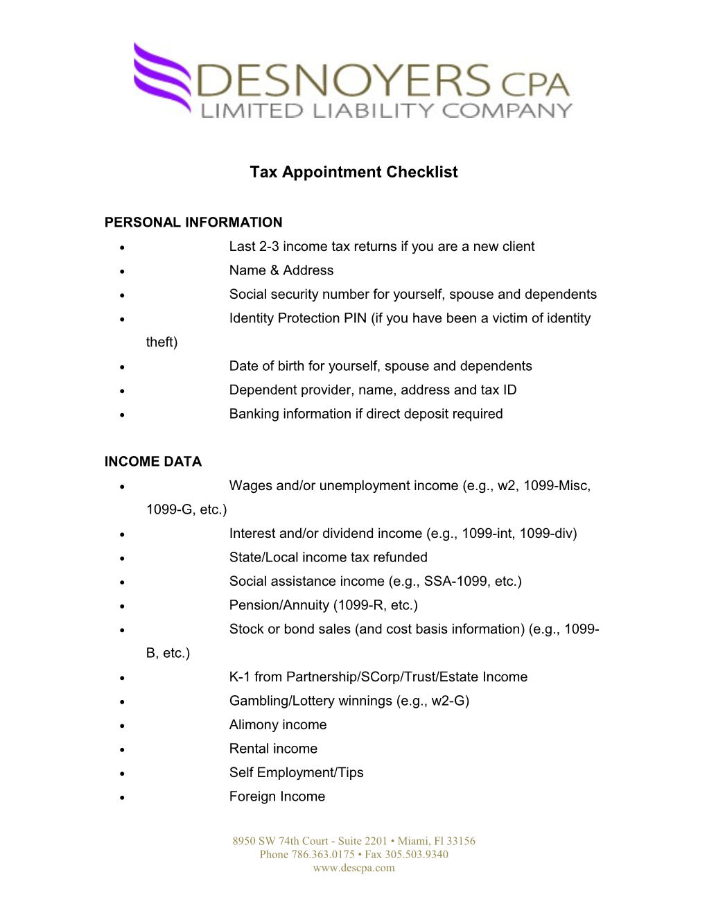 Tax Appointment Check List s1