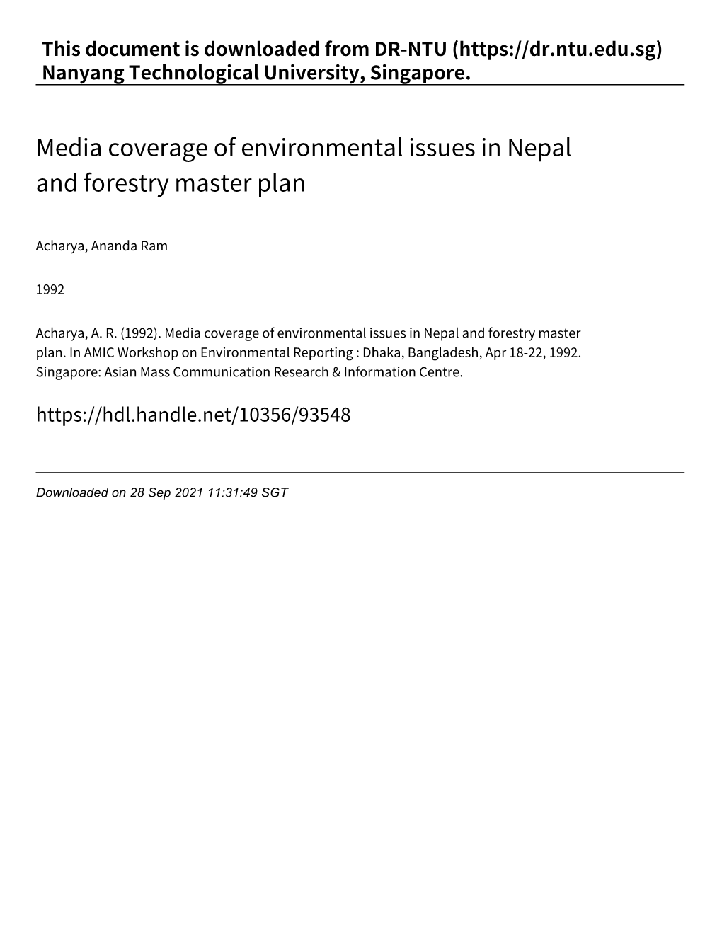 Media Coverage of Environmental Issues in Nepal and Forestry Master Plan