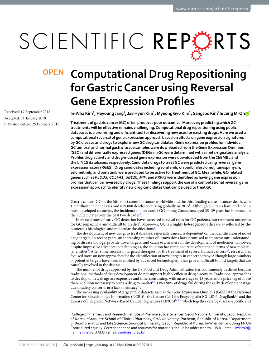 Computational Drug Repositioning for Gastric Cancer Using Reversal