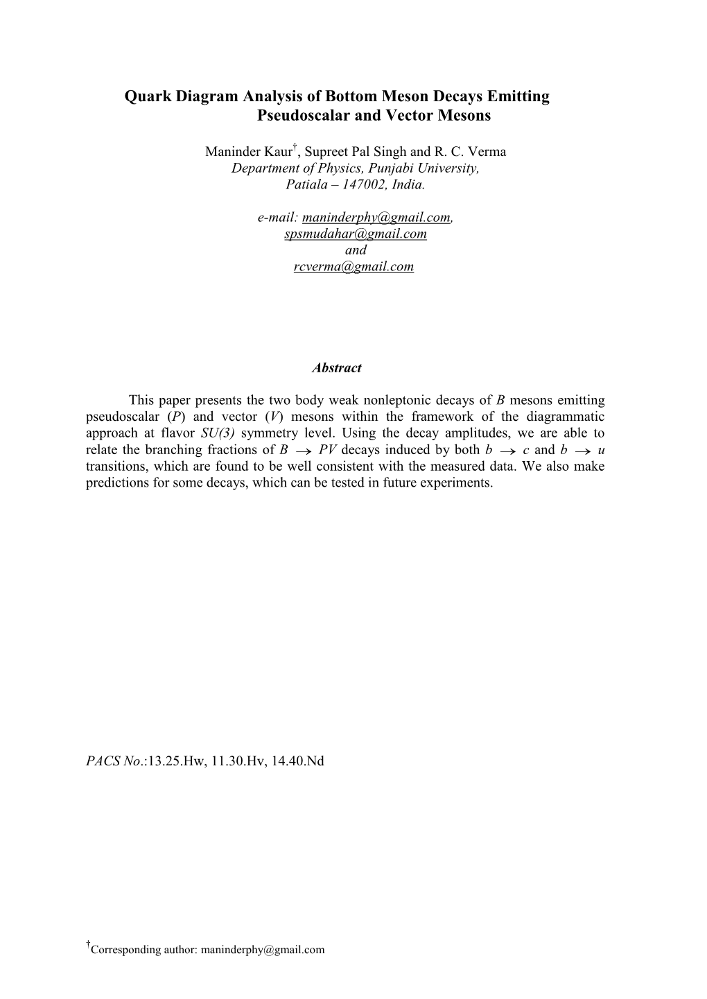 Quark Diagram Analysis of Bottom Meson Decays Emitting Pseudoscalar and Vector Mesons